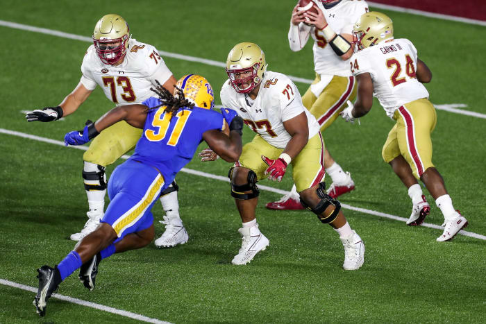 After playing tackle for the Eagles due to team need, Johnson will likely slide back to guard in the NFL.